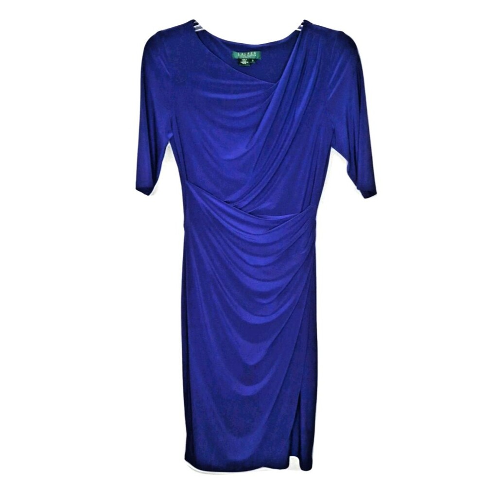 Lauren Ralph Lauren Size 2 Faux Wrap Dress Blue Stretch